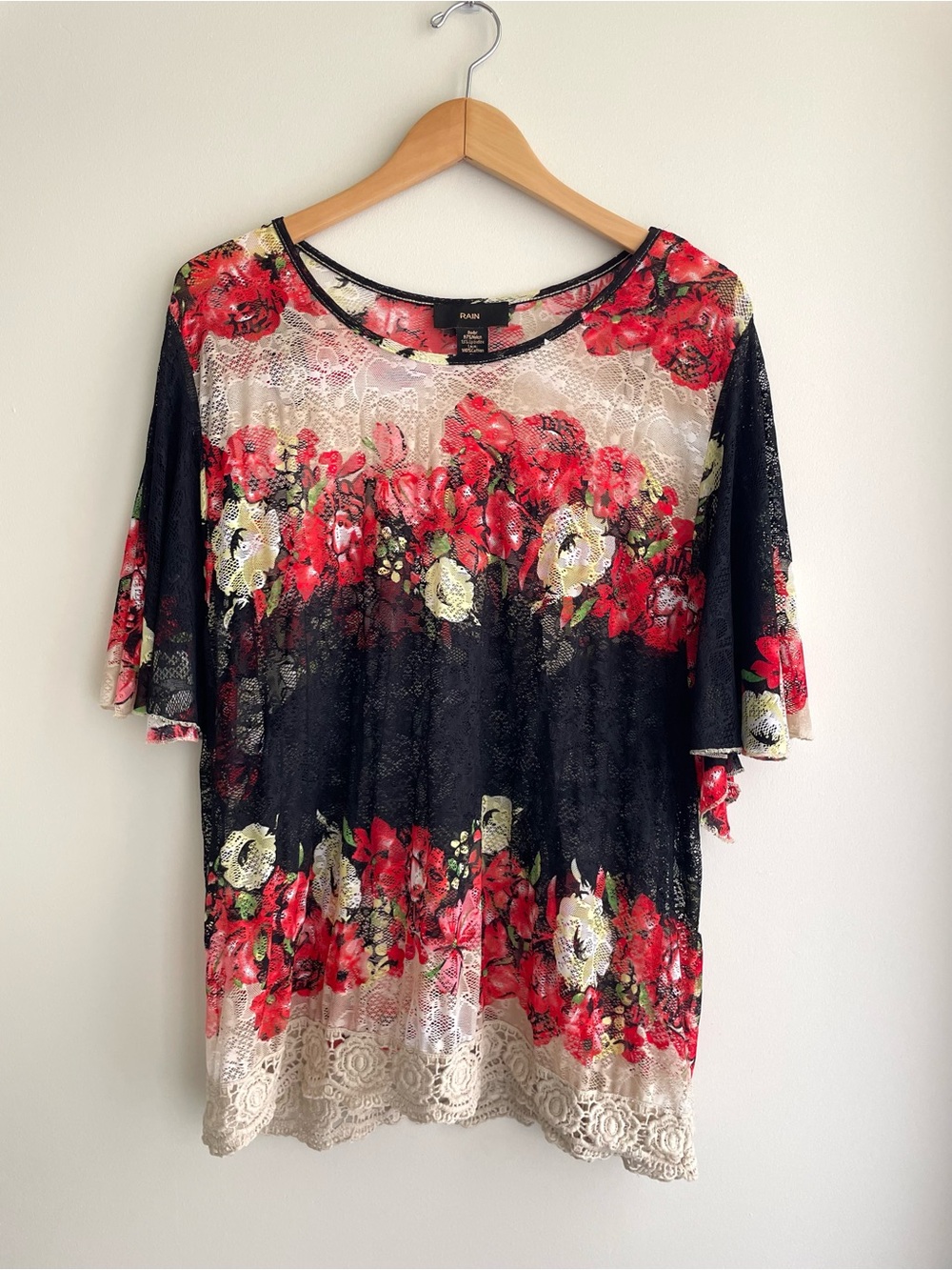 Floral Sheer Lace Flowy Bohemian Blouse with Butterfly Sleeves